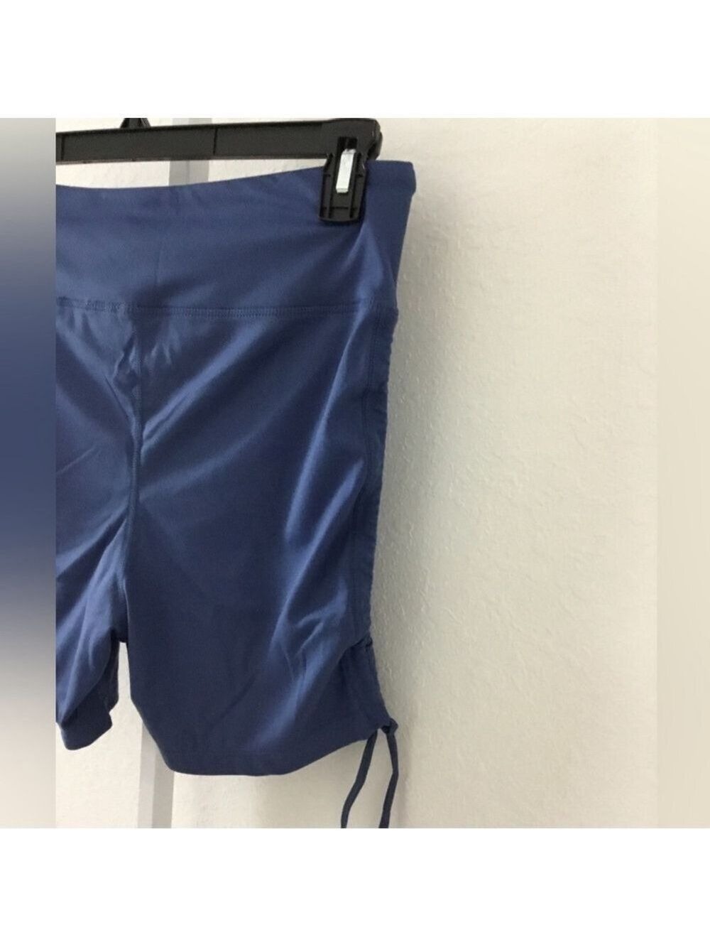 Bebe Sport thistle blue rhinestone logo ruched side bike short XL - Picture 3 of 10